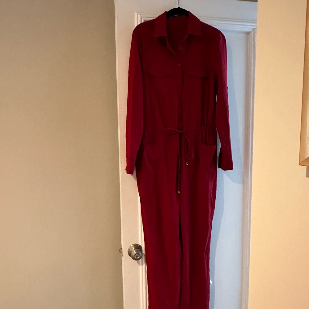 Overall jumpsuit Bordeaux red pockets drawstring blogger fave fashion designer